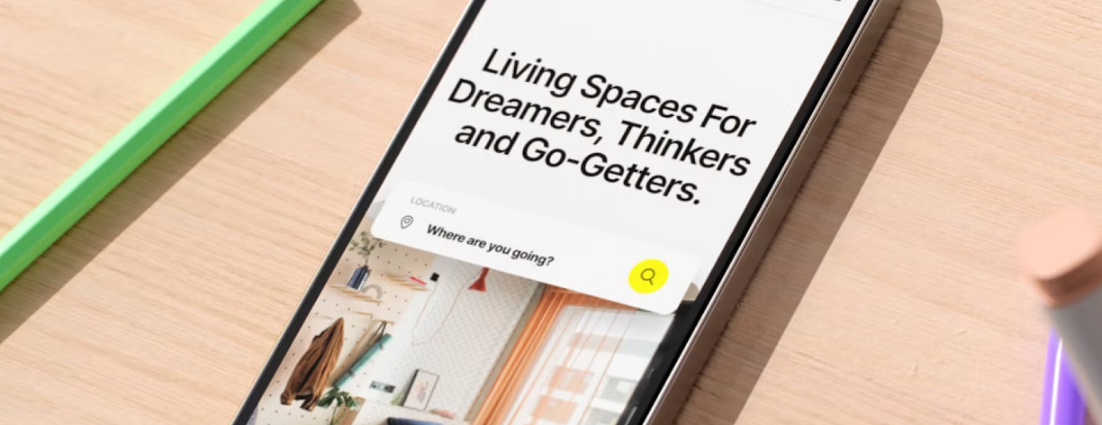 Living spaces app on a phone screen.